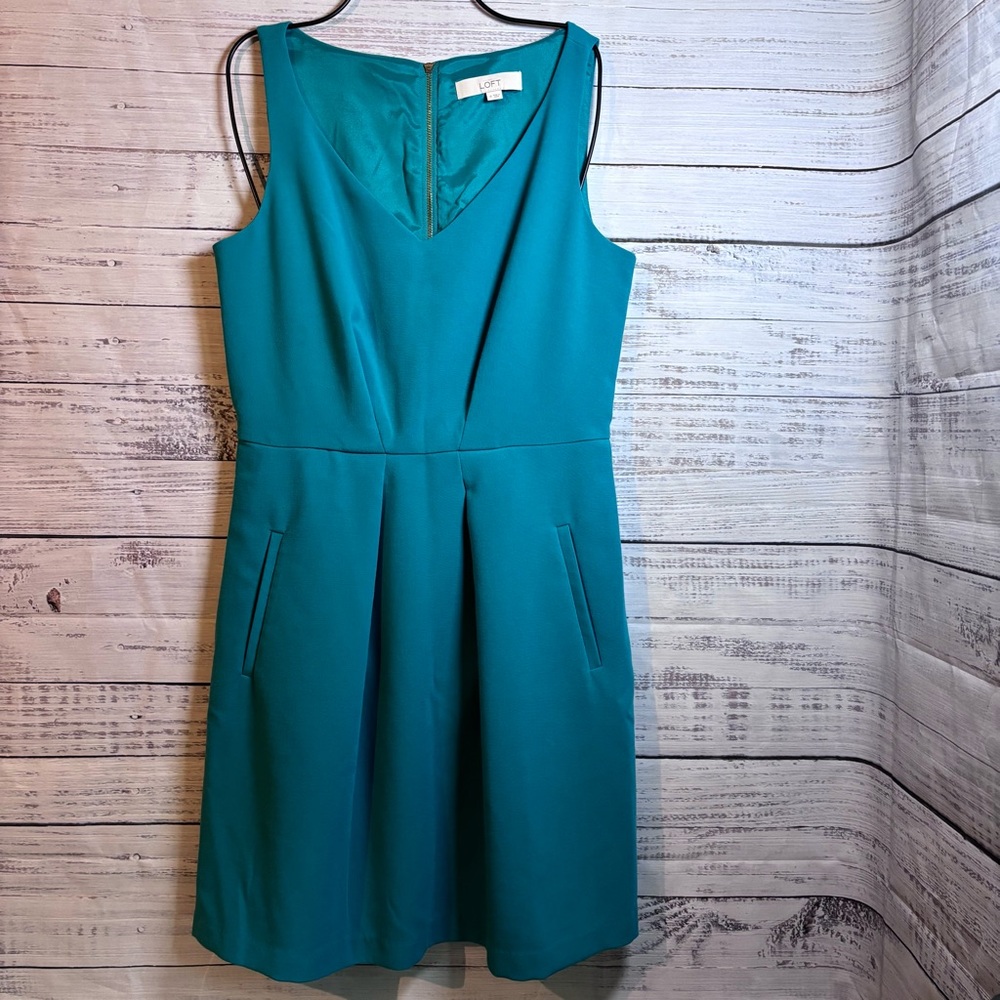 LOFT Teal V-Neck Mini Dress